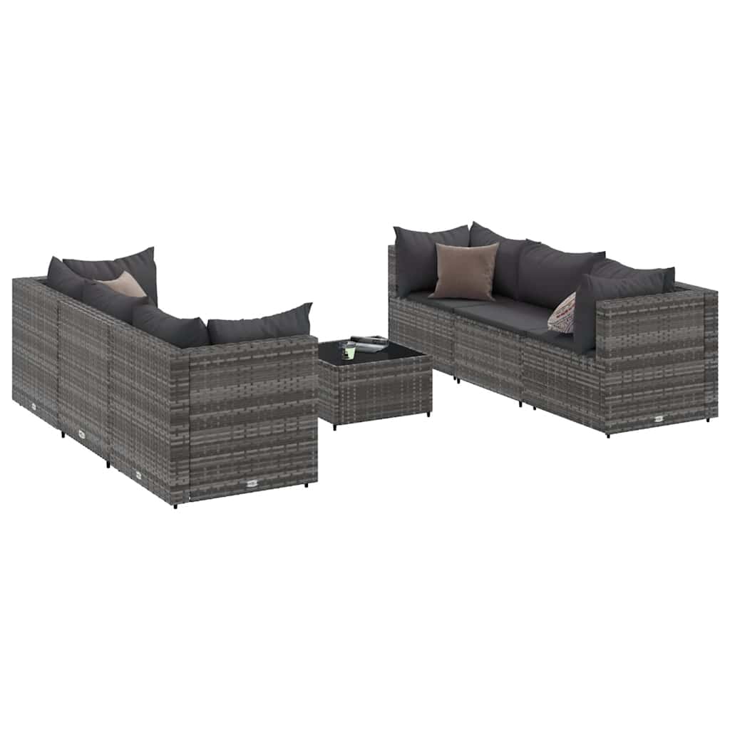 Set Divani da Giardino 7 pz con Cuscini in Polyrattan Grigio