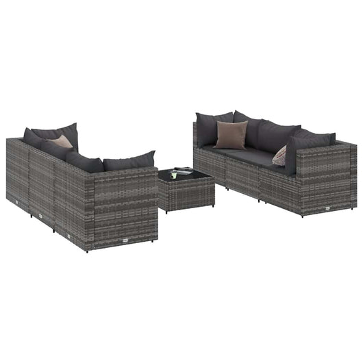 Set Divani da Giardino 7 pz con Cuscini in Polyrattan Grigio
