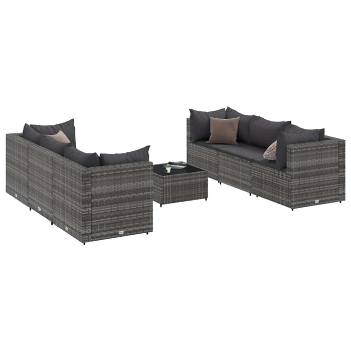 Set Divani da Giardino 7 pz con Cuscini in Polyrattan Grigio