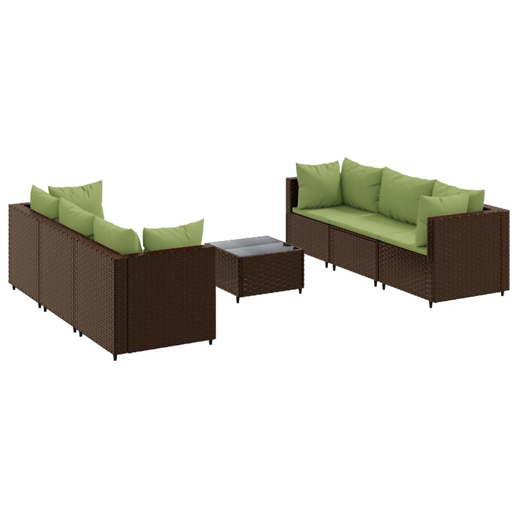 Set Divani da Giardino 7 pz con Cuscini in Polyrattan Marrone