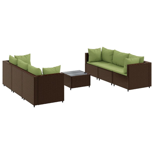Set Divani da Giardino 7 pz con Cuscini in Polyrattan Marrone
