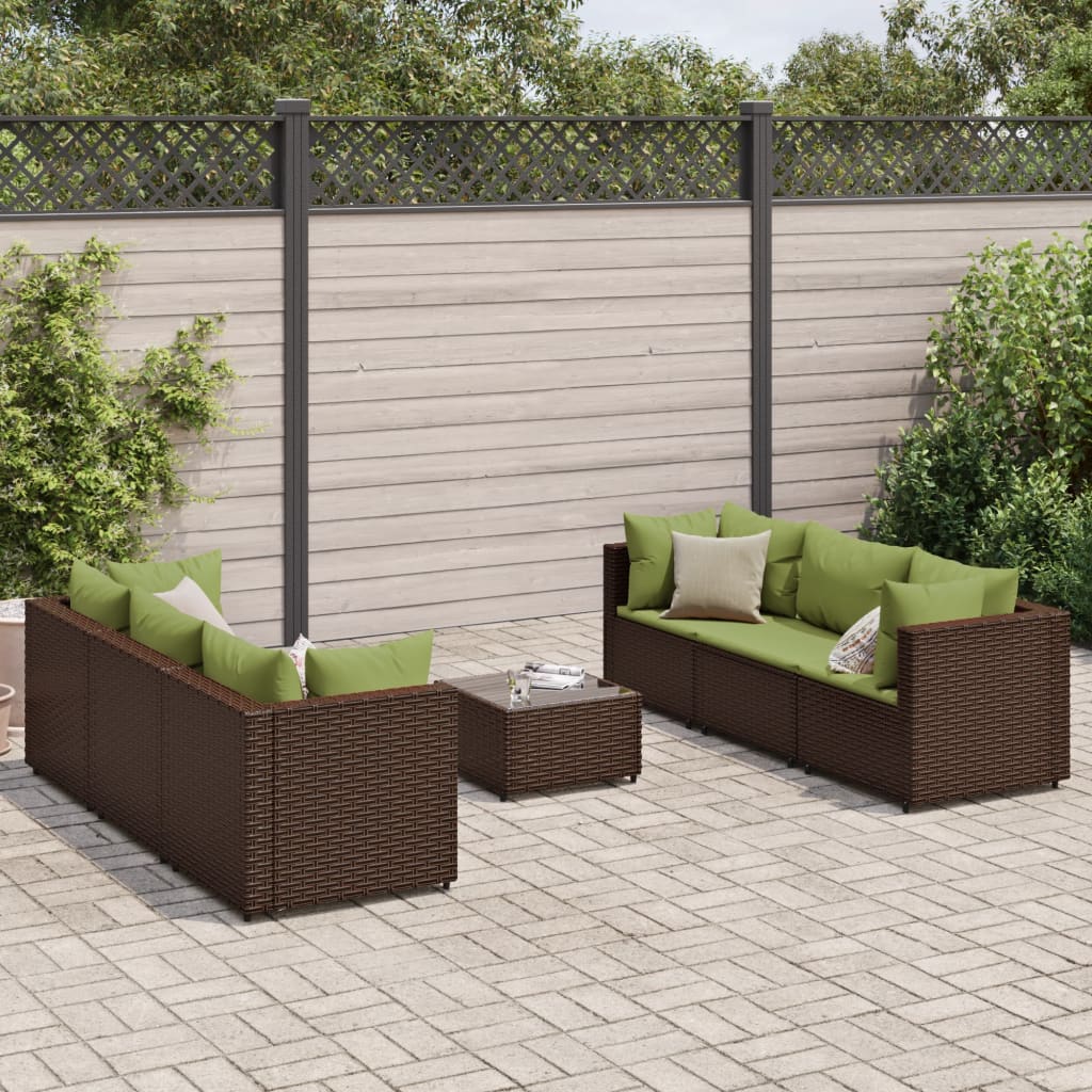 Set Divani da Giardino 7 pz con Cuscini in Polyrattan Marrone