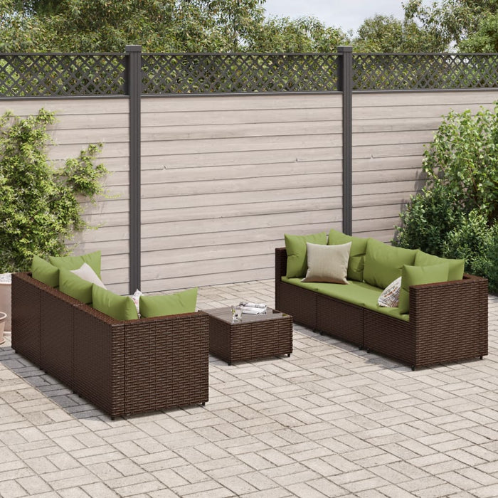 Set Divani da Giardino 7 pz con Cuscini in Polyrattan Marrone