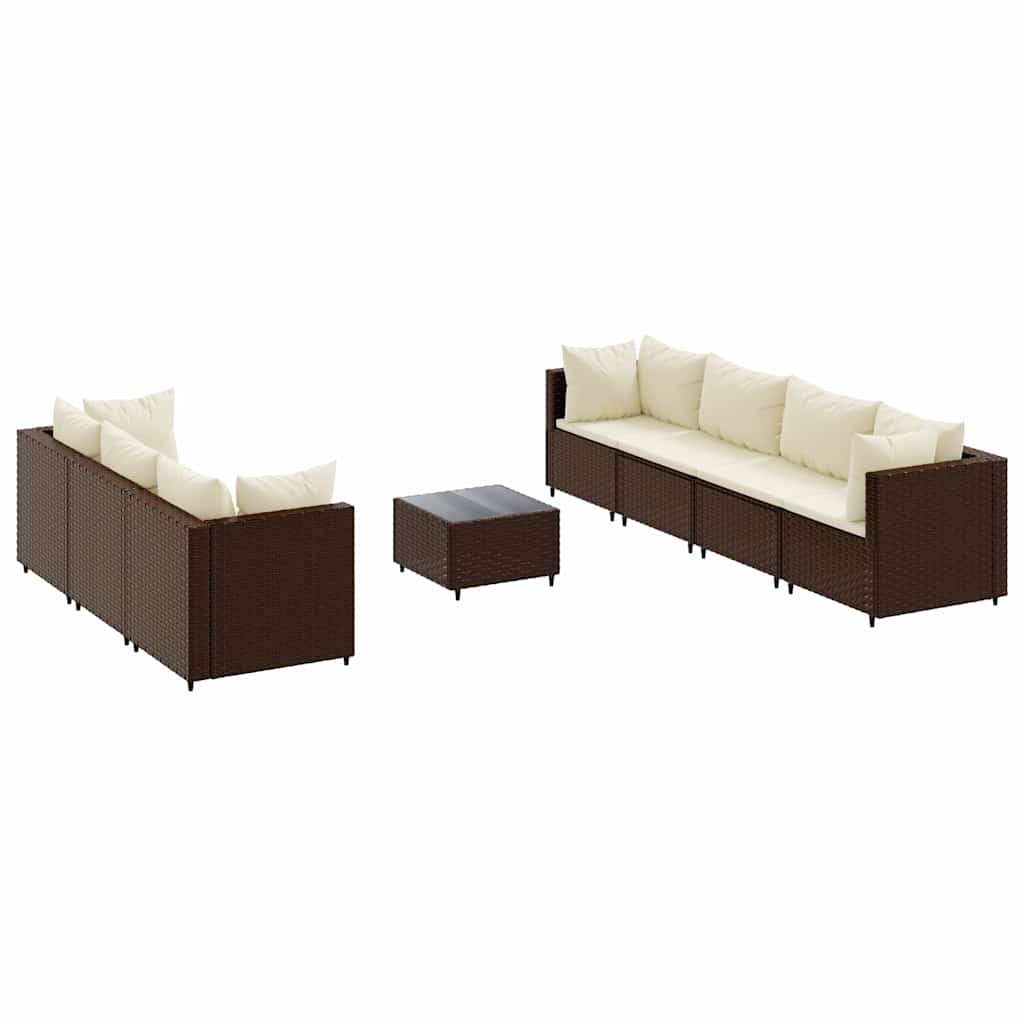 Set Divani da Giardino 8 pz con Cuscini in Polyrattan Marrone 3308033