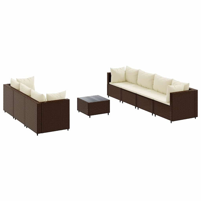 Set Divani da Giardino 8 pz con Cuscini in Polyrattan Marrone 3308033