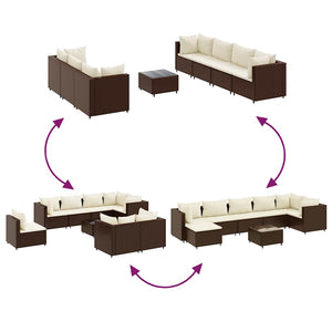 Set Divani da Giardino 8 pz con Cuscini in Polyrattan Marrone 3308033