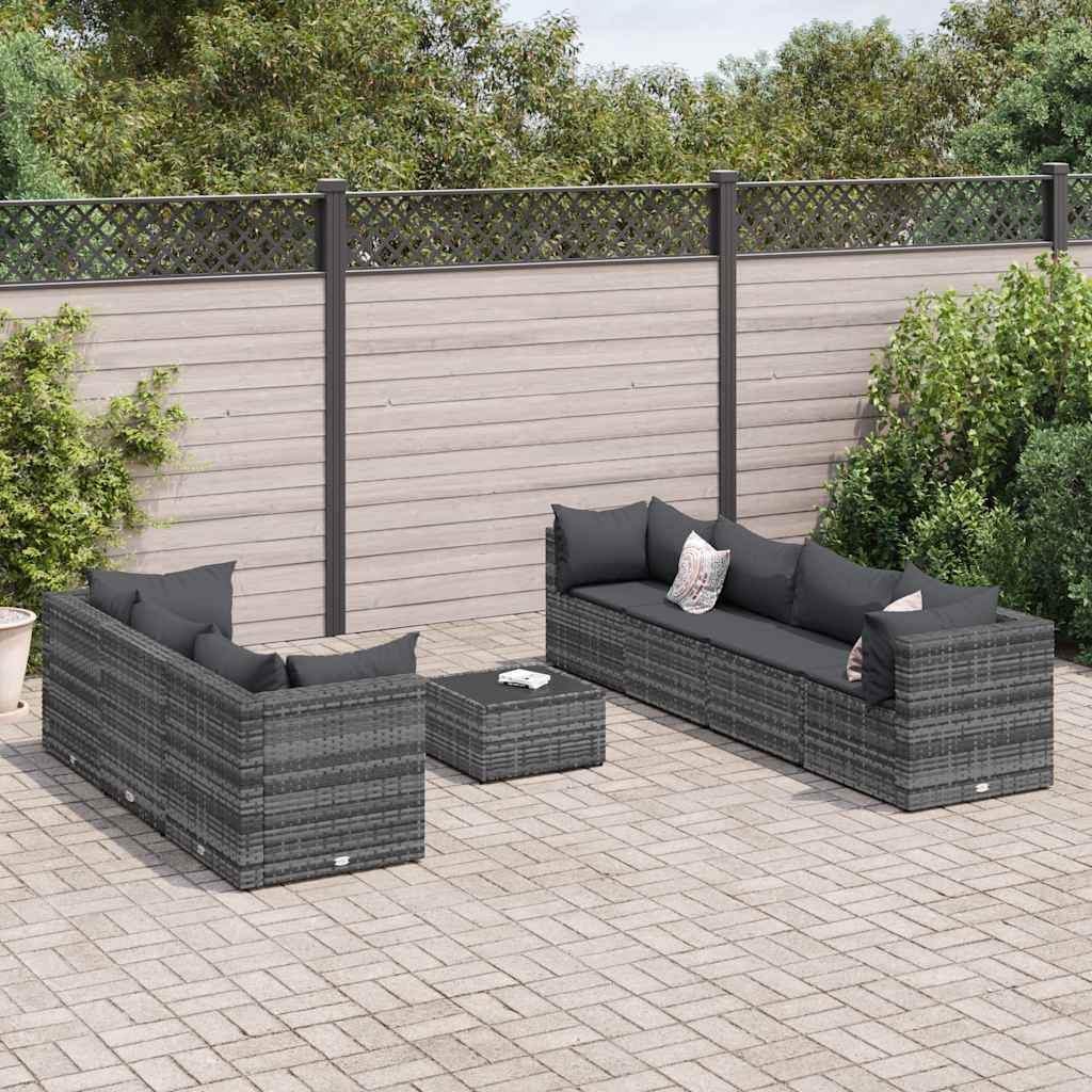 vidaXL Set Divani da Giardino 8 pz con Cuscini in Polyrattan Grigio