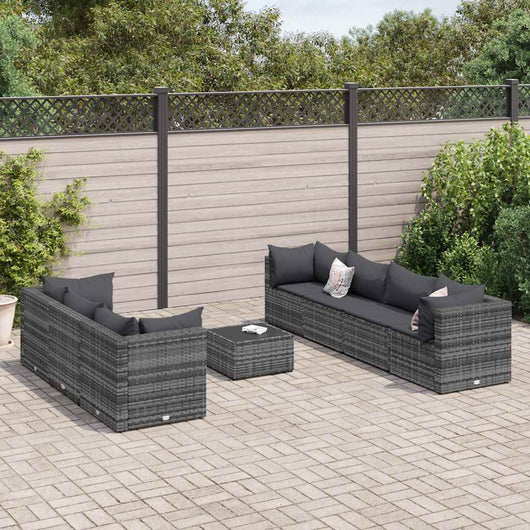 vidaXL Set Divani da Giardino 8 pz con Cuscini in Polyrattan Grigio