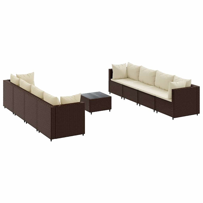 Set Divani da Giardino 9 pz con Cuscini in Polyrattan Marrone 3308041