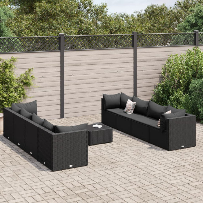 vidaXL Set Salotto da Giardino con Cuscini 9pz Nero in Polyrattan