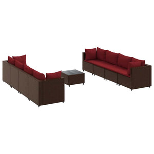 Set Divani da Giardino 9 pz con Cuscini in Polyrattan Marrone 3308045