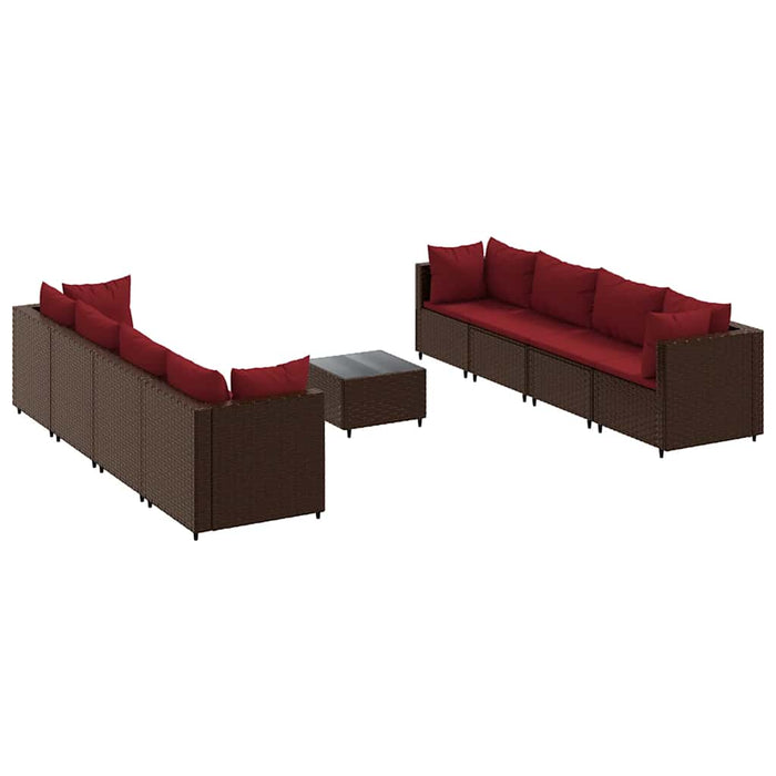 Set Divani da Giardino 9 pz con Cuscini in Polyrattan Marrone 3308045