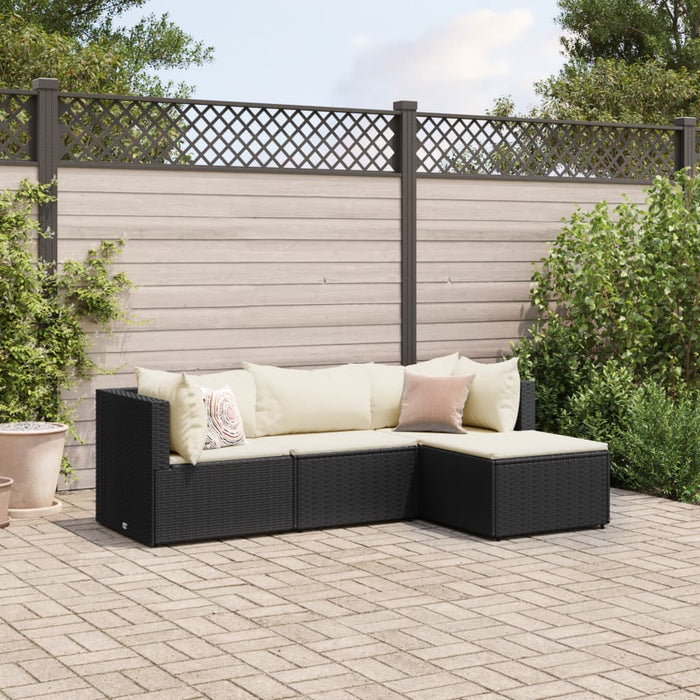 vidaXL Set Divani da Giardino 4 pz con Cuscini Nero in Polyrattan