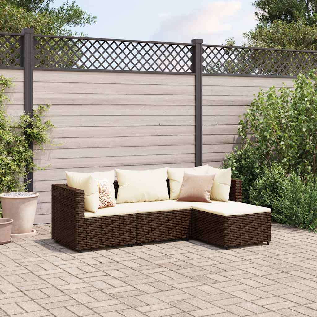 vidaXL Set Mobili da Giardino 4 pz con Cuscini in Polyrattan Marrone