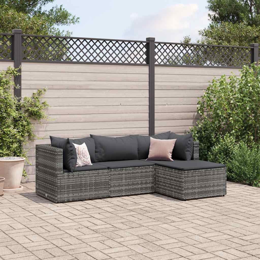 Set Divani da Giardino 4 pz con Cuscini in Polyrattan Grigio 3308050
