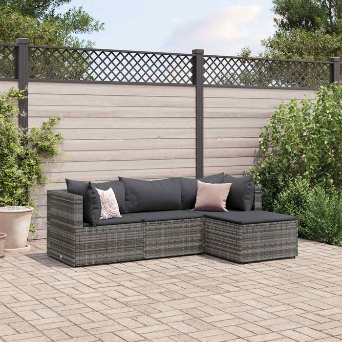 Set Divani da Giardino 4 pz con Cuscini in Polyrattan Grigio 3308050