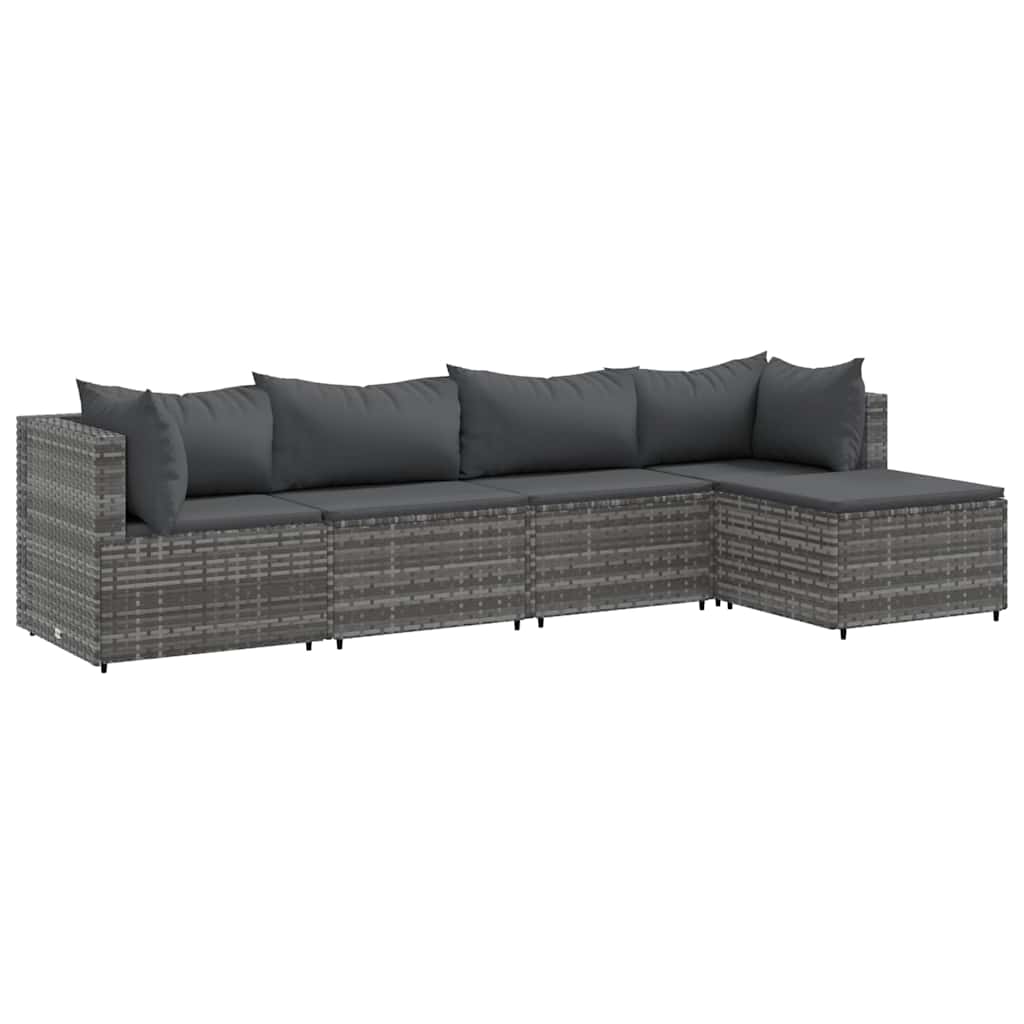 Set Divani da Giardino 5 pz con Cuscini in Polyrattan Grigio