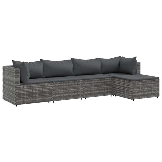 Set Divani da Giardino 5 pz con Cuscini in Polyrattan Grigio