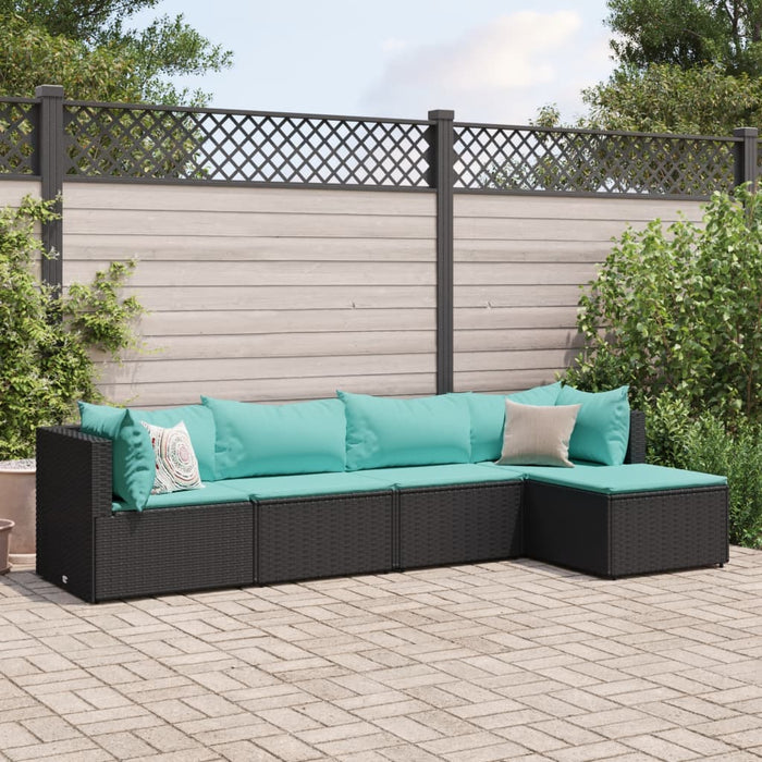 vidaXL Set Divani da Giardino 5 pz con Cuscini Nero in Polyrattan