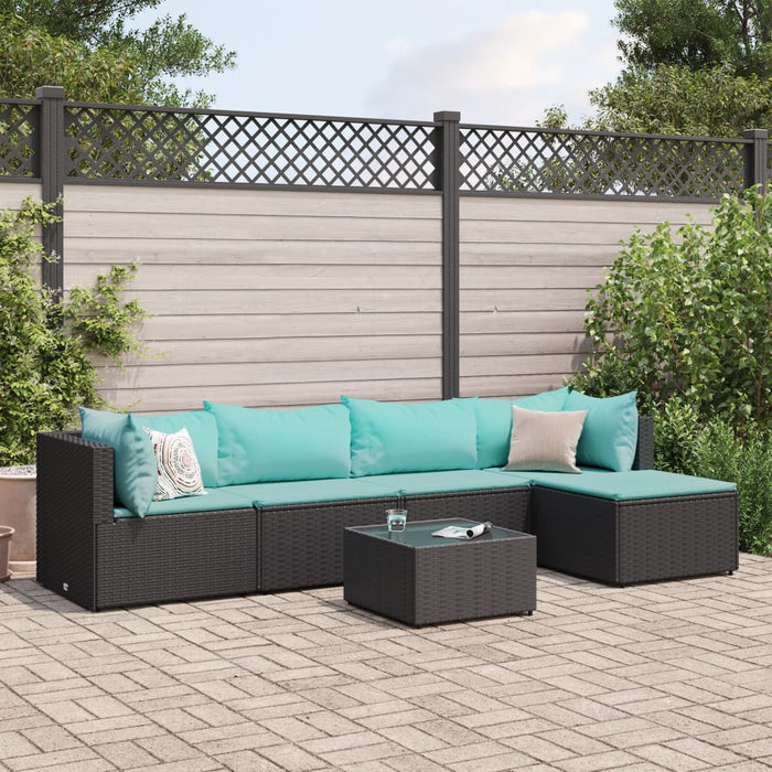 Set Mobili da Giardino 6 pz con Cuscini in Polyrattan Nero 3308068