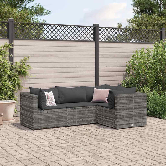 vidaXL Set Divani da Giardino 4 pz con Cuscini in Polyrattan Grigio