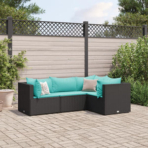 vidaXL Set Divani da Giardino 4 pz con Cuscini Nero in Polyrattan
