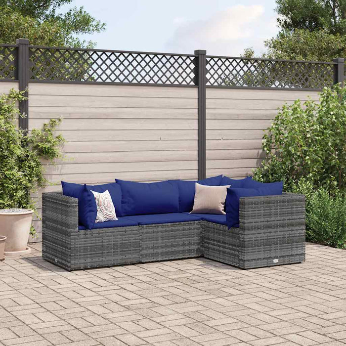 Set Divani da Giardino 4 pz con Cuscini in Polyrattan Grigio 3308079