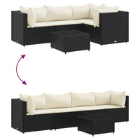 vidaXL Set Divani da Giardino 5 pz con Cuscini Nero in Polyrattan