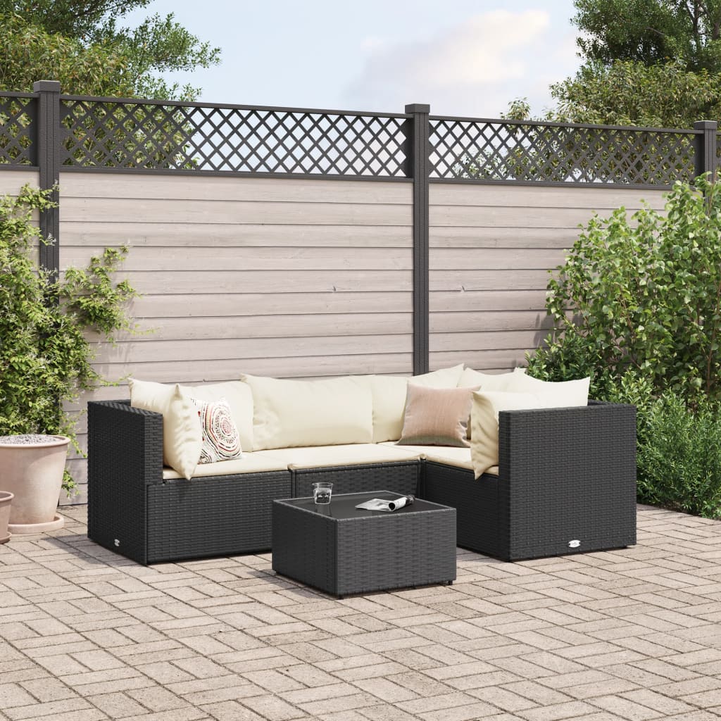 vidaXL Set Divani da Giardino 5 pz con Cuscini Nero in Polyrattan