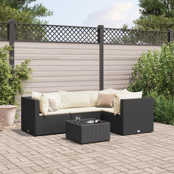 vidaXL Set Divani da Giardino 5 pz con Cuscini Nero in Polyrattan
