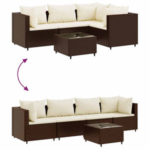 Set Divani da Giardino 5 pz con Cuscini Marrone in Polyrattan 3308081