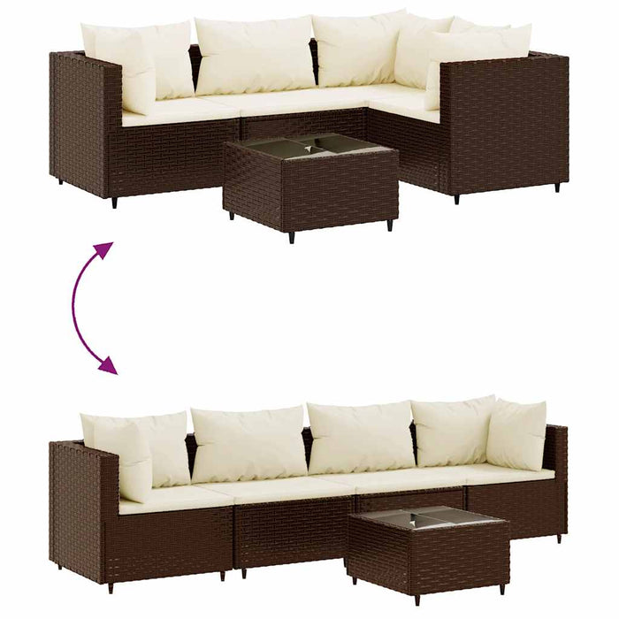 Set Divani da Giardino 5 pz con Cuscini Marrone in Polyrattan 3308081