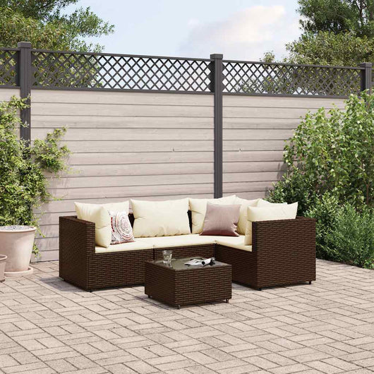 vidaXL Set Divani da Giardino 5 pz con Cuscini Marrone in Polyrattan