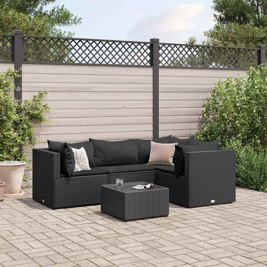 vidaXL Set Divani da Giardino 5 pz con Cuscini Nero in Polyrattan