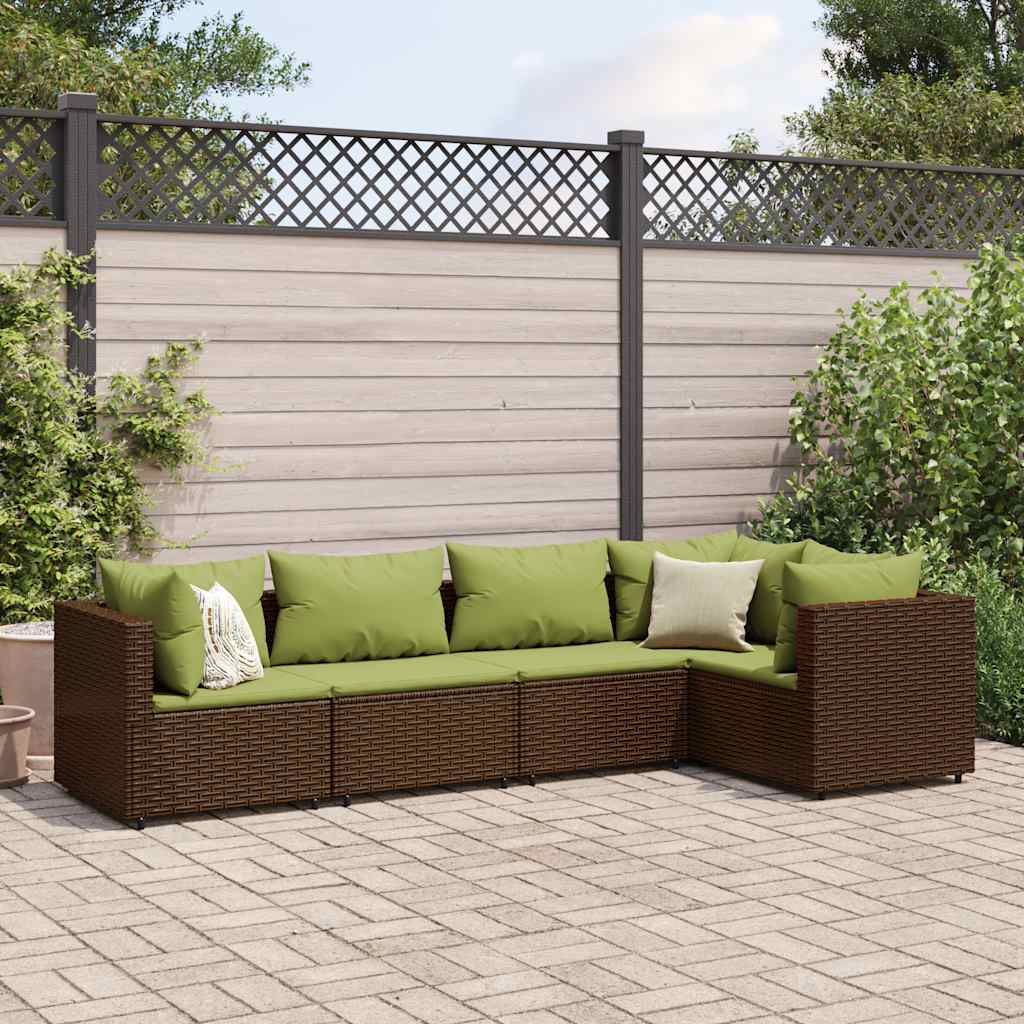 vidaXL Set Divani da Giardino 5 pz con Cuscini Marrone in Polyrattan