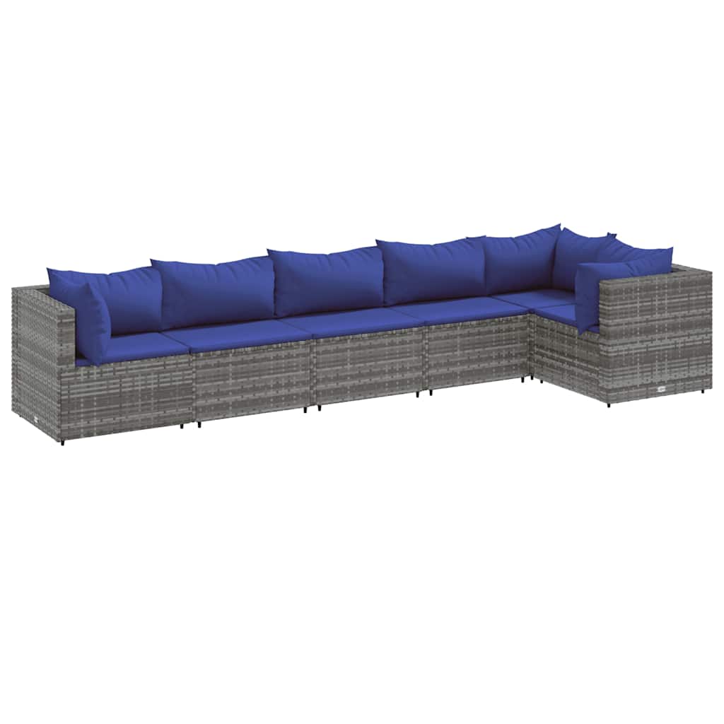 Set Divani da Giardino 6 pz con Cuscini in Polyrattan Grigio 3308111