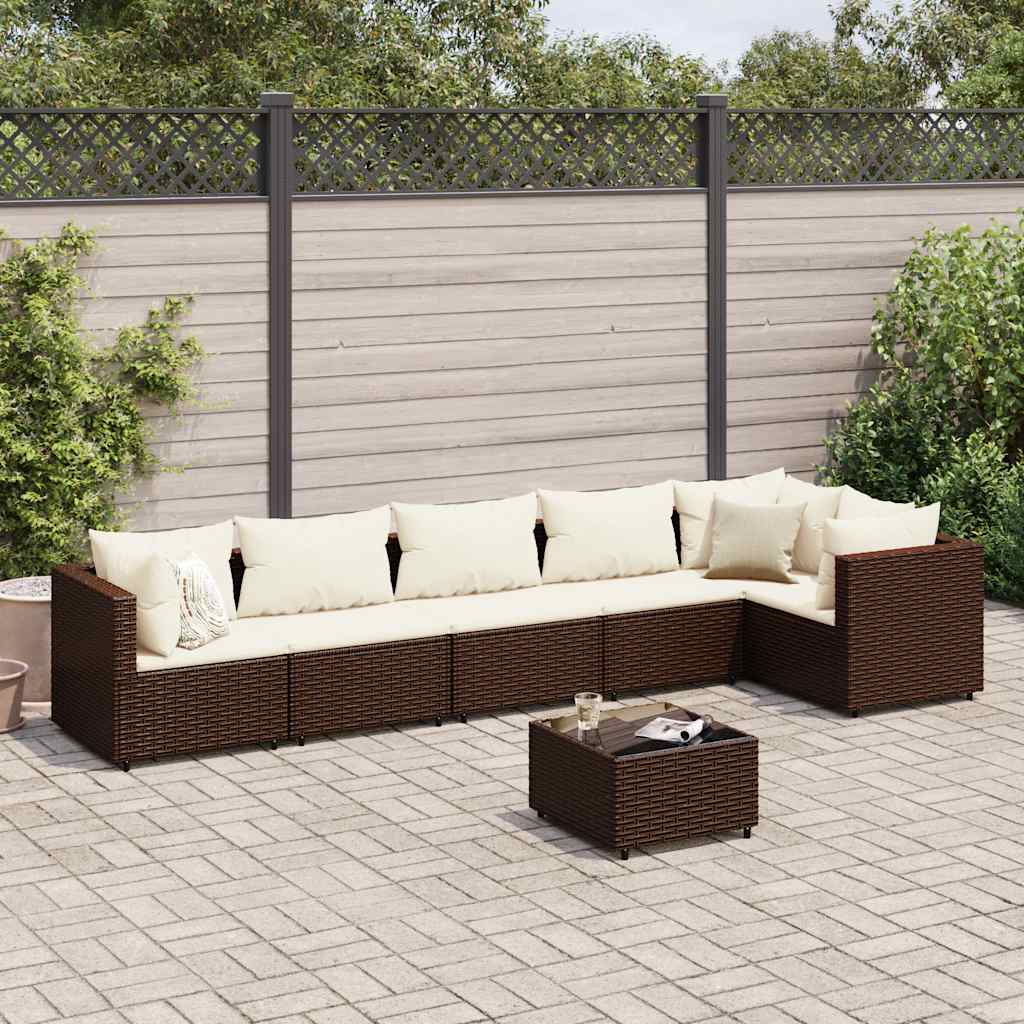 vidaXL Set Divani da Giardino 7 pz con Cuscini in Polyrattan Marrone