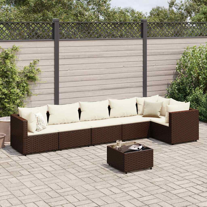 vidaXL Set Divani da Giardino 7 pz con Cuscini in Polyrattan Marrone