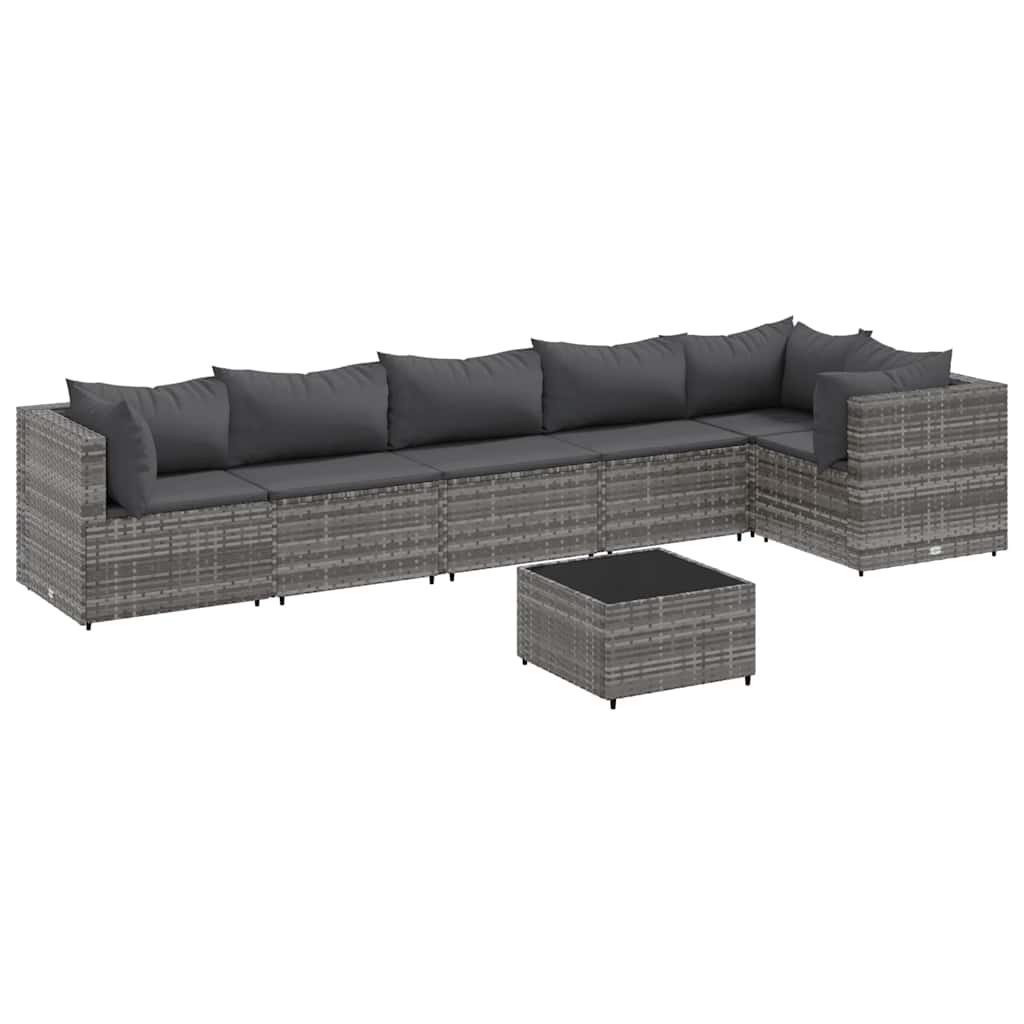 Set Divani da Giardino 7 pz con Cuscini in Polyrattan Grigio 3308114