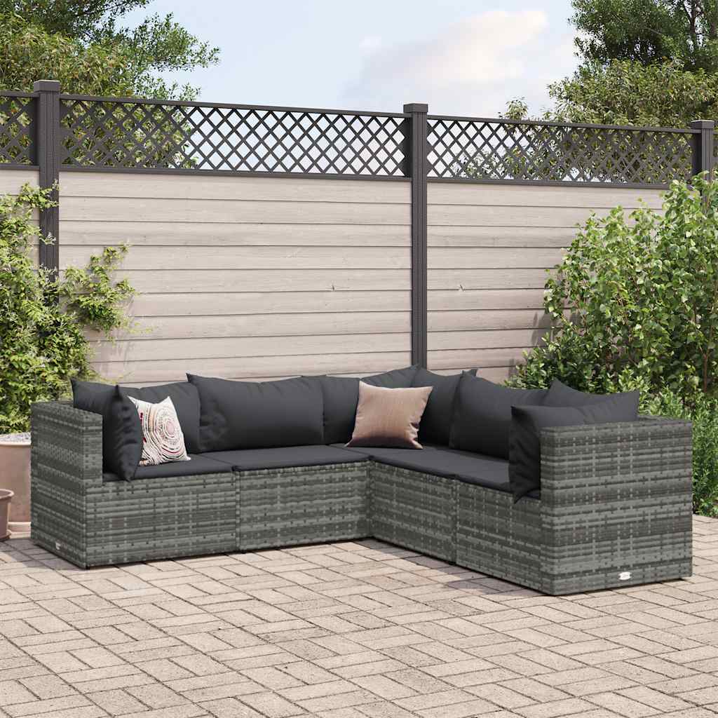 Set Divani da Giardino 5 pz con Cuscini in Polyrattan Grigio 3308122