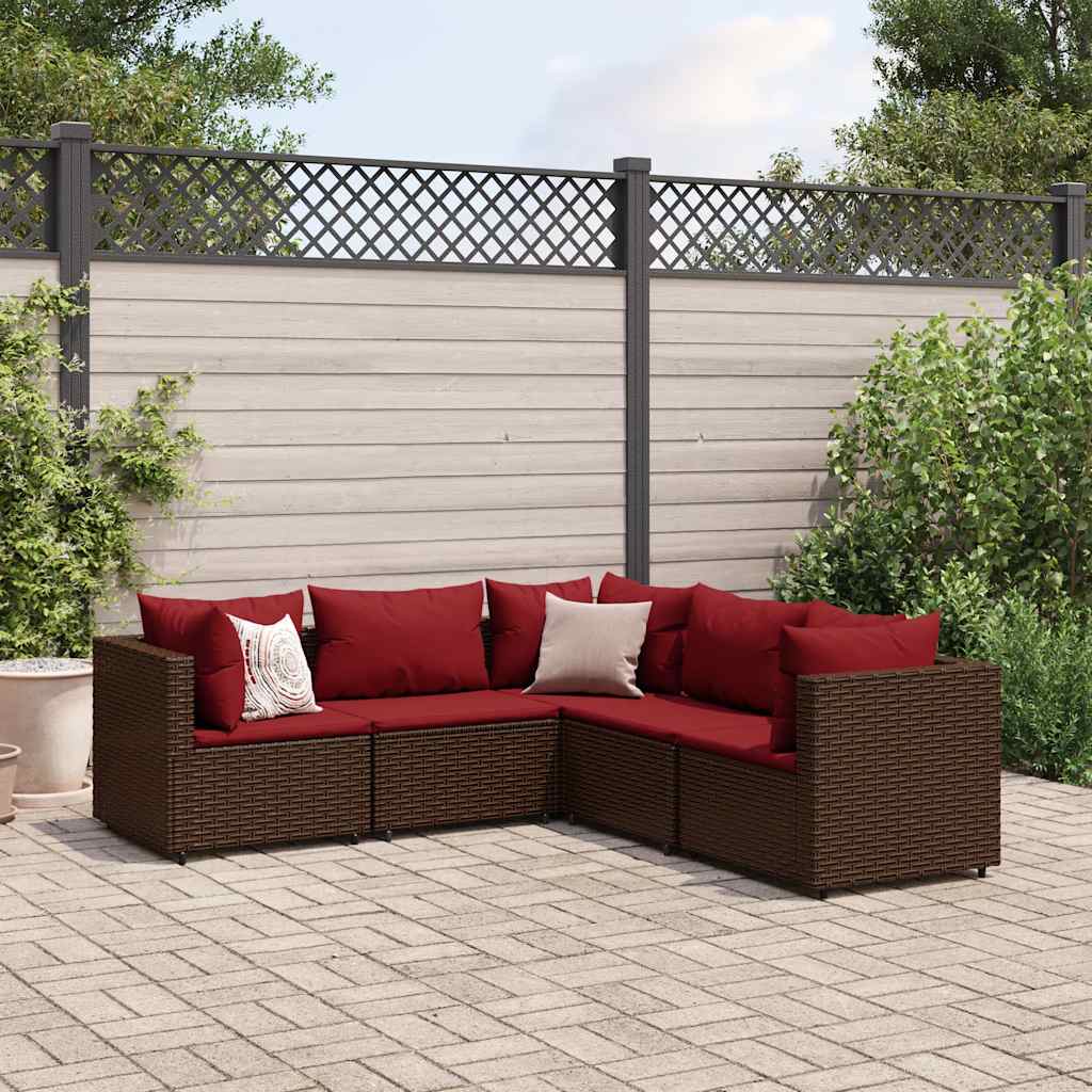 vidaXL Set Divani da Giardino 5 pz con Cuscini Marrone in Polyrattan