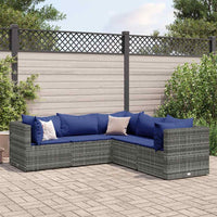 vidaXL Set Divani da Giardino 5 pz con Cuscini in Polyrattan Grigio