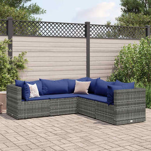 vidaXL Set Divani da Giardino 5 pz con Cuscini in Polyrattan Grigio
