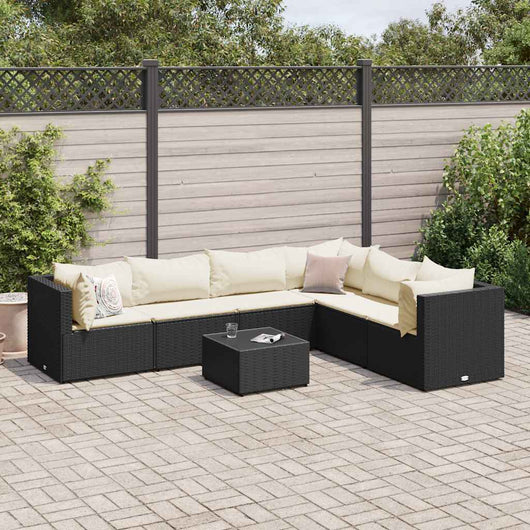 vidaXL Set Salotto da Giardino con Cuscini 7pz Nero Polyrattan