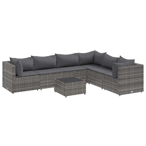 vidaXL Set Divani da Giardino 7 pz con Cuscini in Polyrattan Grigio