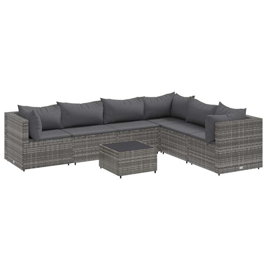 vidaXL Set Divani da Giardino 7 pz con Cuscini in Polyrattan Grigio