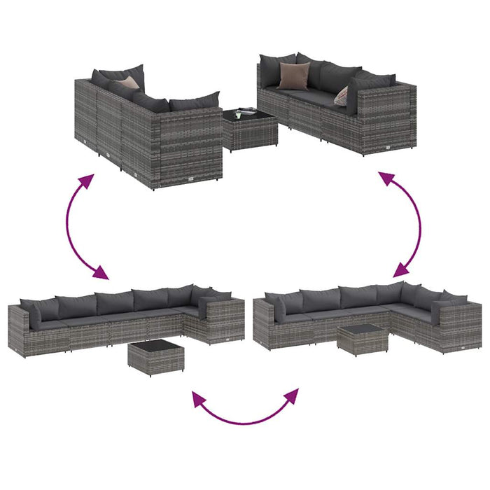vidaXL Set Divani da Giardino 7 pz con Cuscini in Polyrattan Grigio