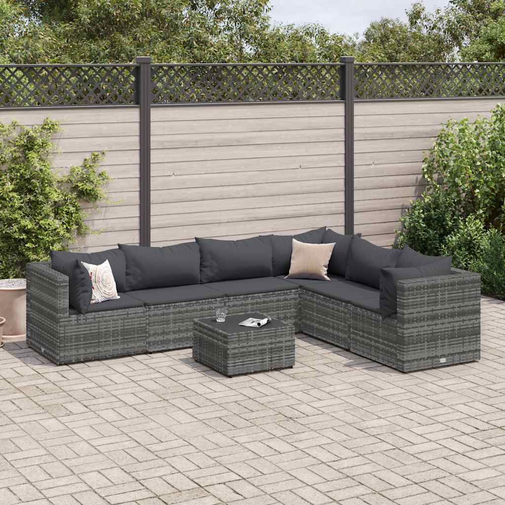 vidaXL Set Divani da Giardino 7 pz con Cuscini in Polyrattan Grigio