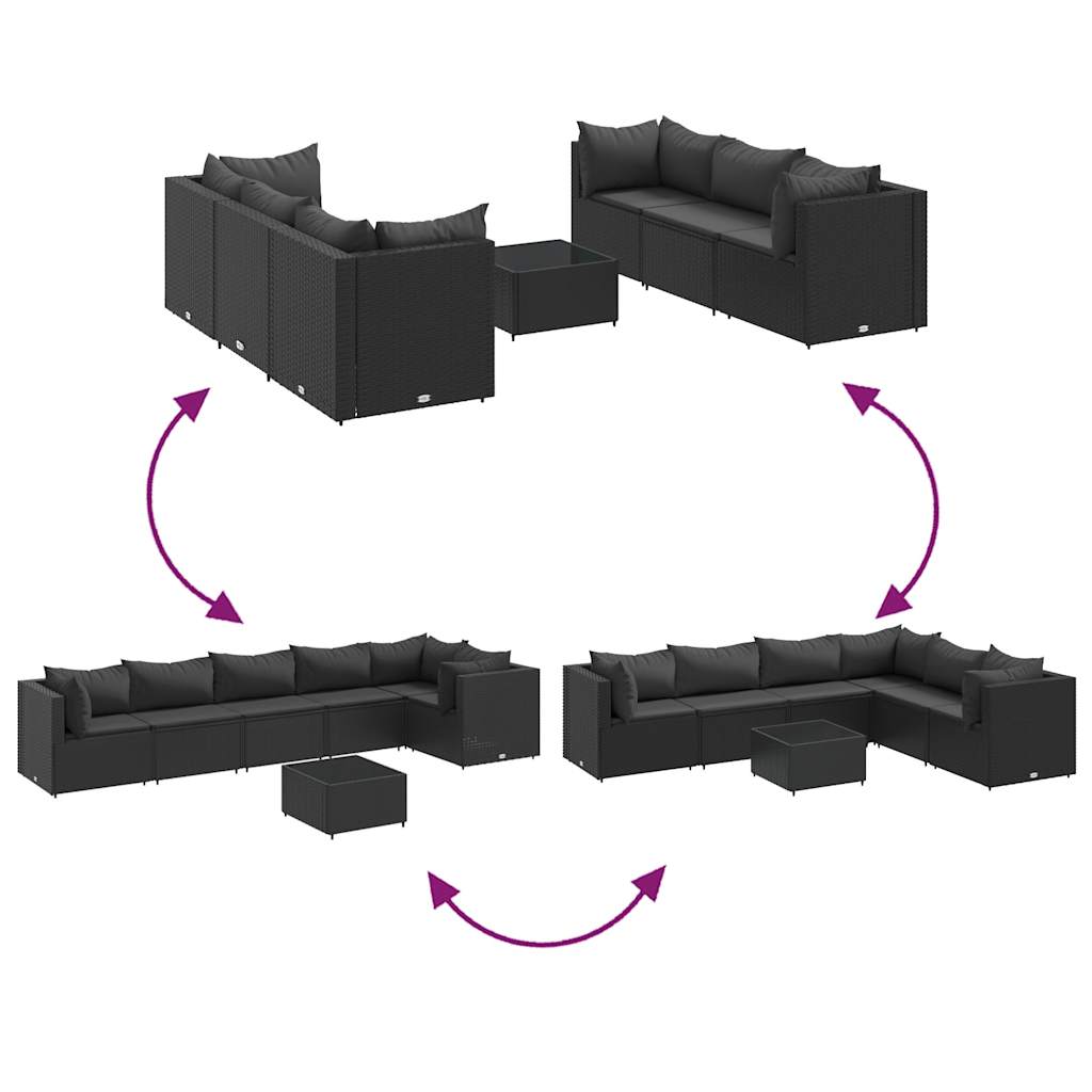 vidaXL Set Salotto da Giardino con Cuscini 7pz Nero Polyrattan