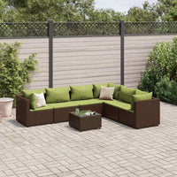 vidaXL Set Divani da Giardino 7 pz con Cuscini in Polyrattan Marrone